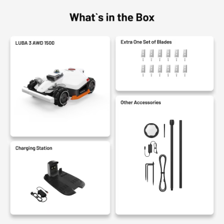Mammotion LUBA 3 AWD 1500 Robot Lawn Mower, 0.37Acres,360° LiDAR+Dual-Cam AI Vision, 80% Slopes,1.0-2.7in Cut